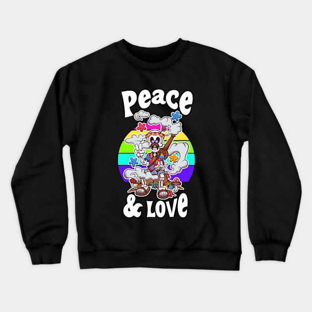 Peace And Love Cartoon Retro Skeleton Crewneck Sweatshirt by TheMaskedTooner